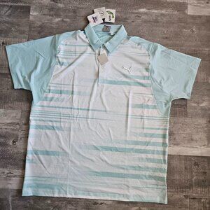 NEW Puma Rickie Fowler Blur Stripe Mens Golf Polo White Blue Aqua Size XXL